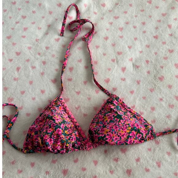 Wild Fable Floral Crochet Trim Triangle Pink Multicolor String Bikini Swim Top M - Picture 1 of 4